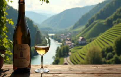 Steile Schieferweinberge an einer Moselschleife mit Fluss und Ortschaft.